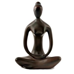Minimalist Brown Meditating Figure Sculpture - Home Art Accent